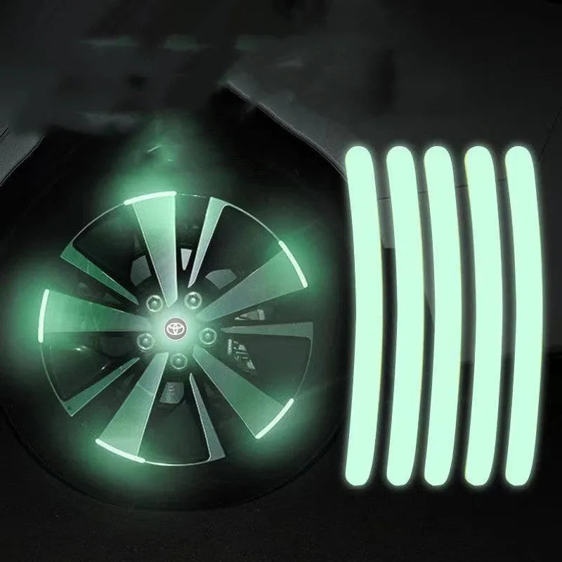 20-piece set of 7-color laser reflective wheel stickers on a car wheel, each 90x7mm