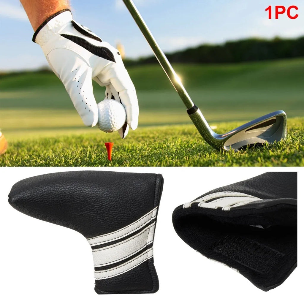 Black PU leather golf club head cover or push rod sleeve for putter protection.