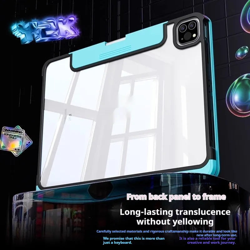 Miaocontrol protective case for 13-inch iPad Pro in blue, pink, and purple colours.