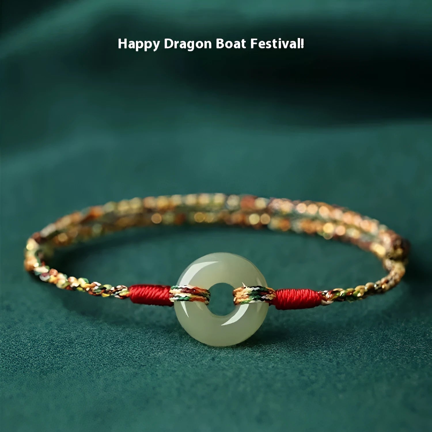 Colourful woven rope bracelet with silver peace buckle closure on wrist