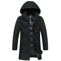Thickened mid-length cotton-polyester men's jacket, loose fit, zipper pockets, black or gray