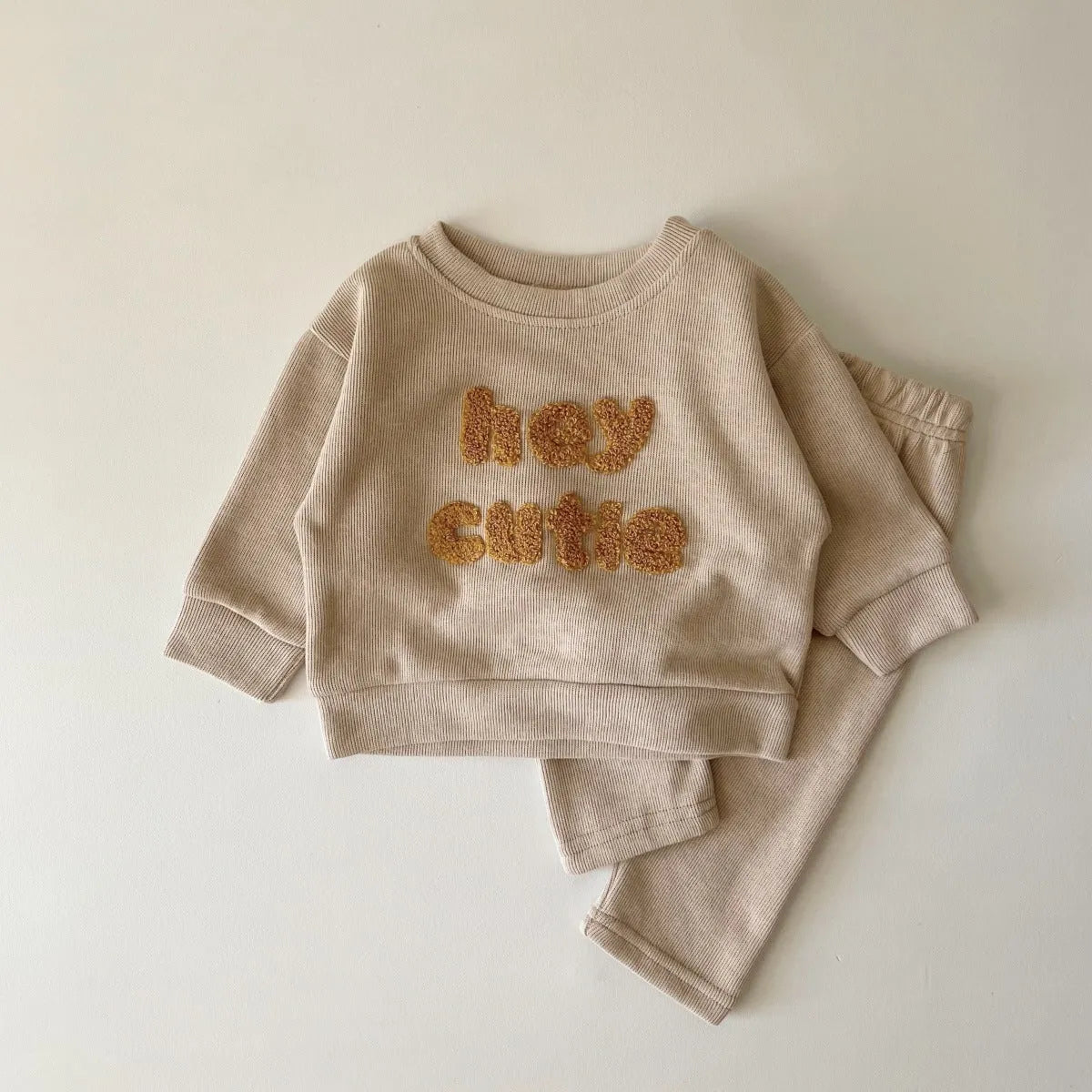 Alphabet-embroidered baby two-piece suit in cotton Korean style with long sleeves and trousers