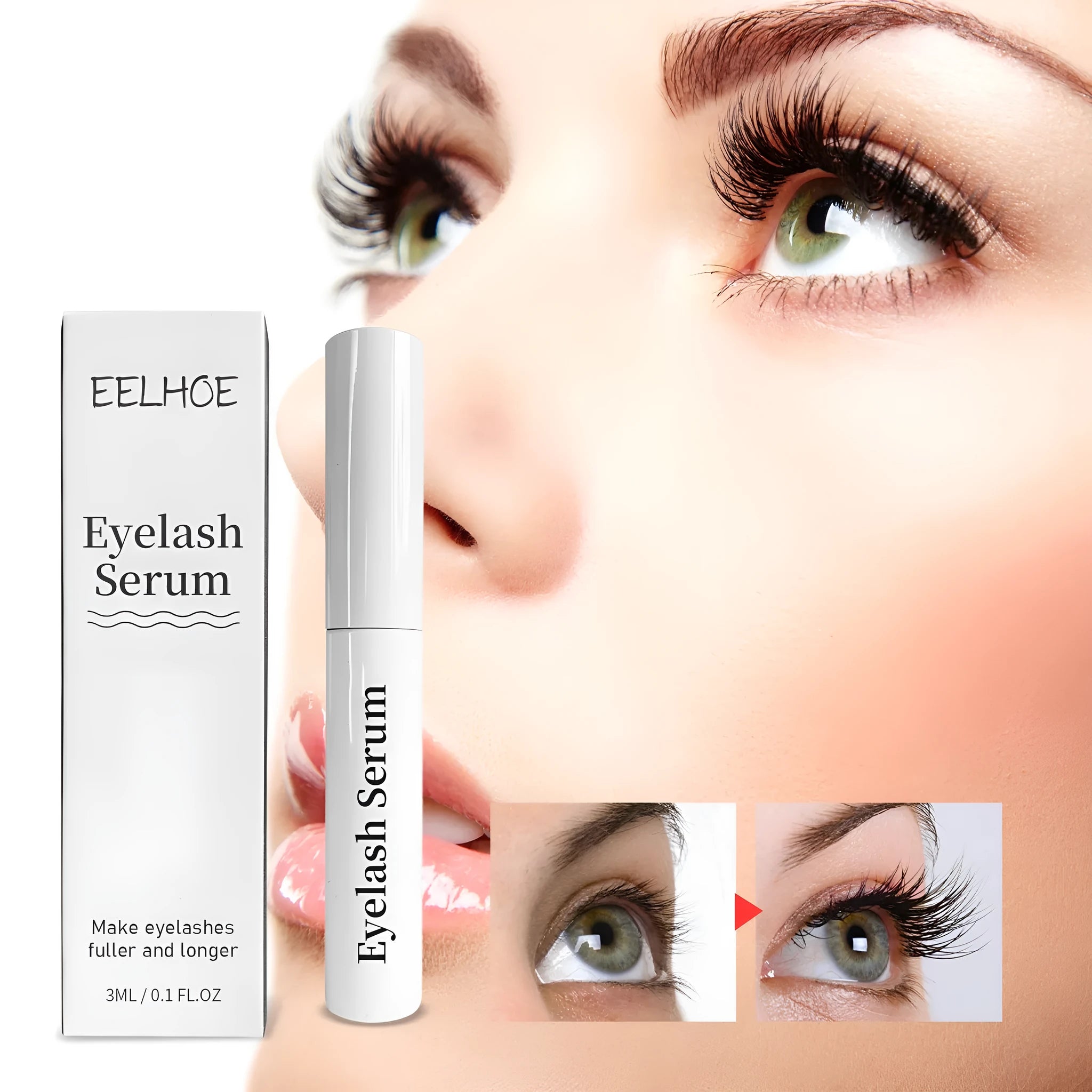 3ml Natural Curly Black Eyelash Essence bottle with applicator brush for lash treatment