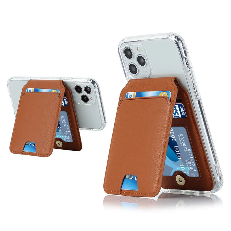Magnetic card holder phone case for iPhone showing card slot on back, available in multiple colours
