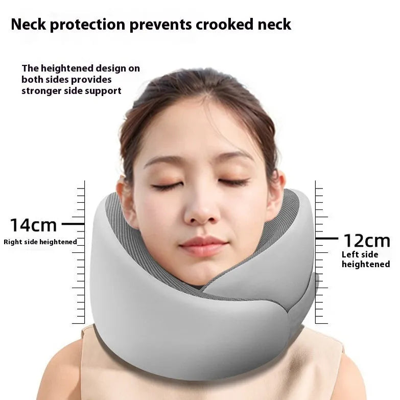 Light grey U-shaped memory foam neck pillow on a white background.