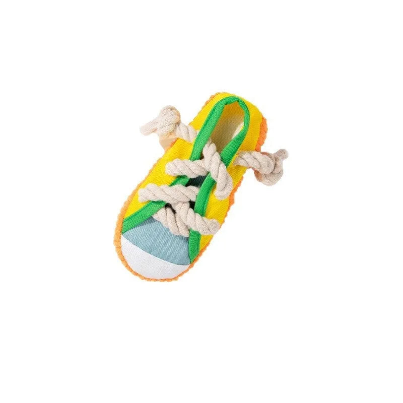 Plastic dog chew toy in yellow, black, or blue colours with a sound-making mechanism.