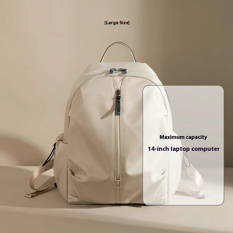 Women's Korean-style simple business travel backpack in dirty pink, Oxford cloth, with computer pocket, small A4 size