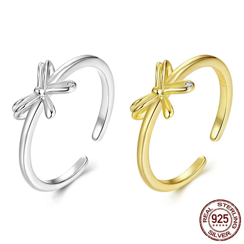 S925 sterling silver bow open ring with adjustable opening in silver finish