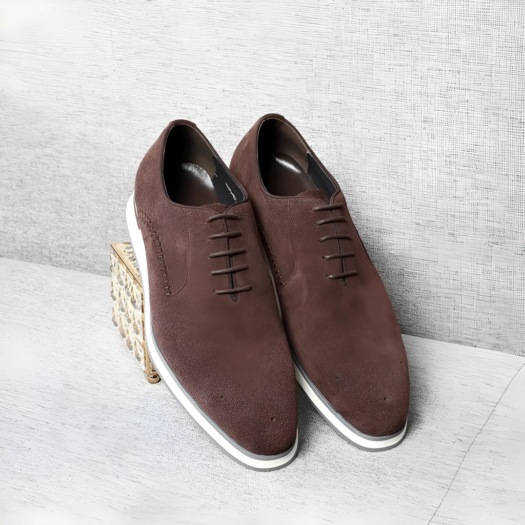 Mens black cowhide leather formal round toe low top shoes with rubber sole