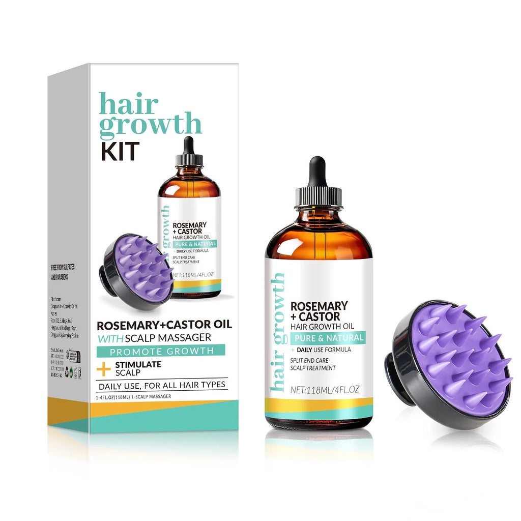 118ml bright yellow hair treatment oil bottle with a massage brush for dense, long hair care.