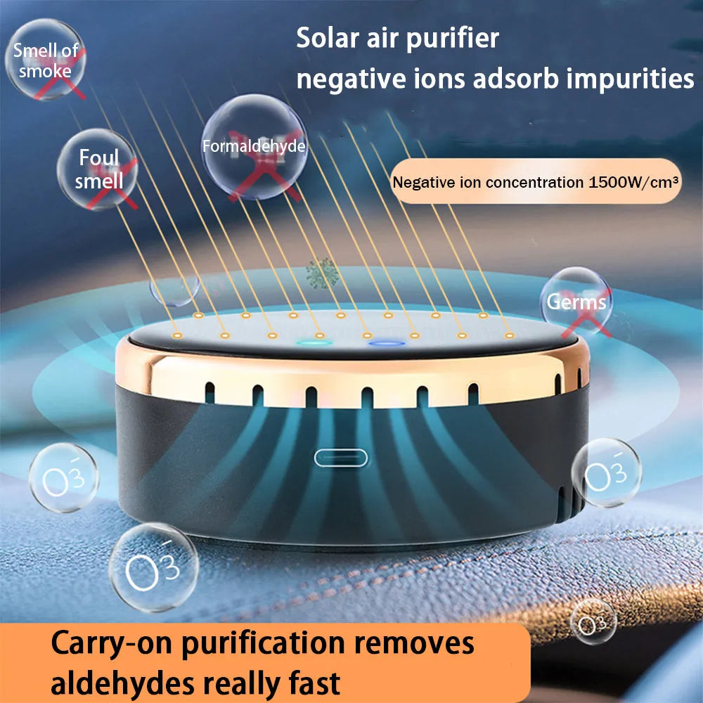 Car mounted solar air humidifier in black, gold, or red with vent mounting bracket and adjustable controls