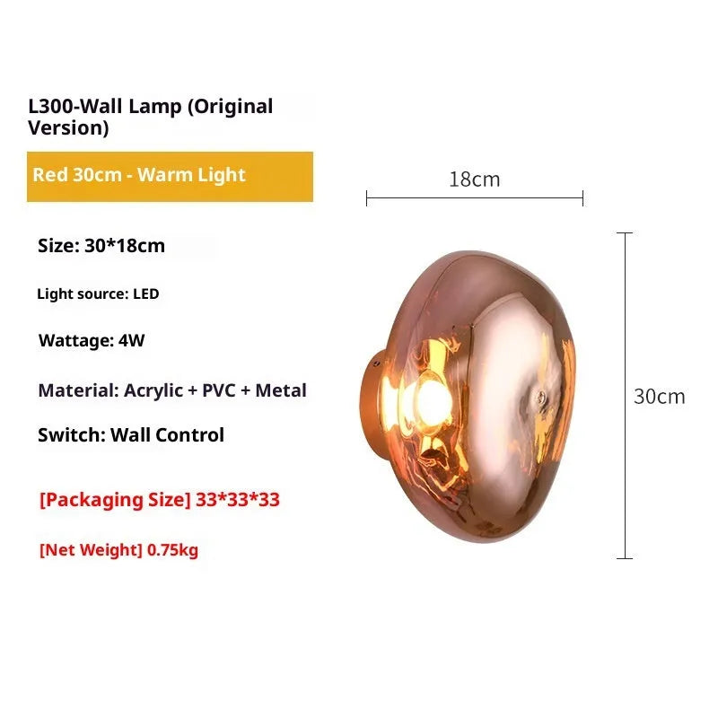 Modern creative staircase bar lava wall lamp with acrylic lampshade in gold colour, 30cm x 18cm