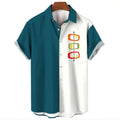 Man wearing a stripe pattern short sleeve Hawaiian-style cardigan shirt in a solid colour.