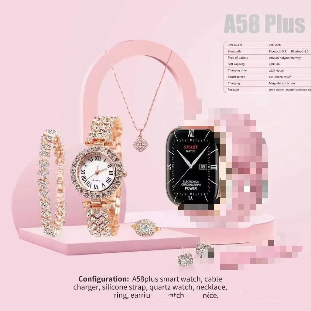 A58plus Smart Watch in black on wrist showing time display, with Bluetooth calling and notification icons.