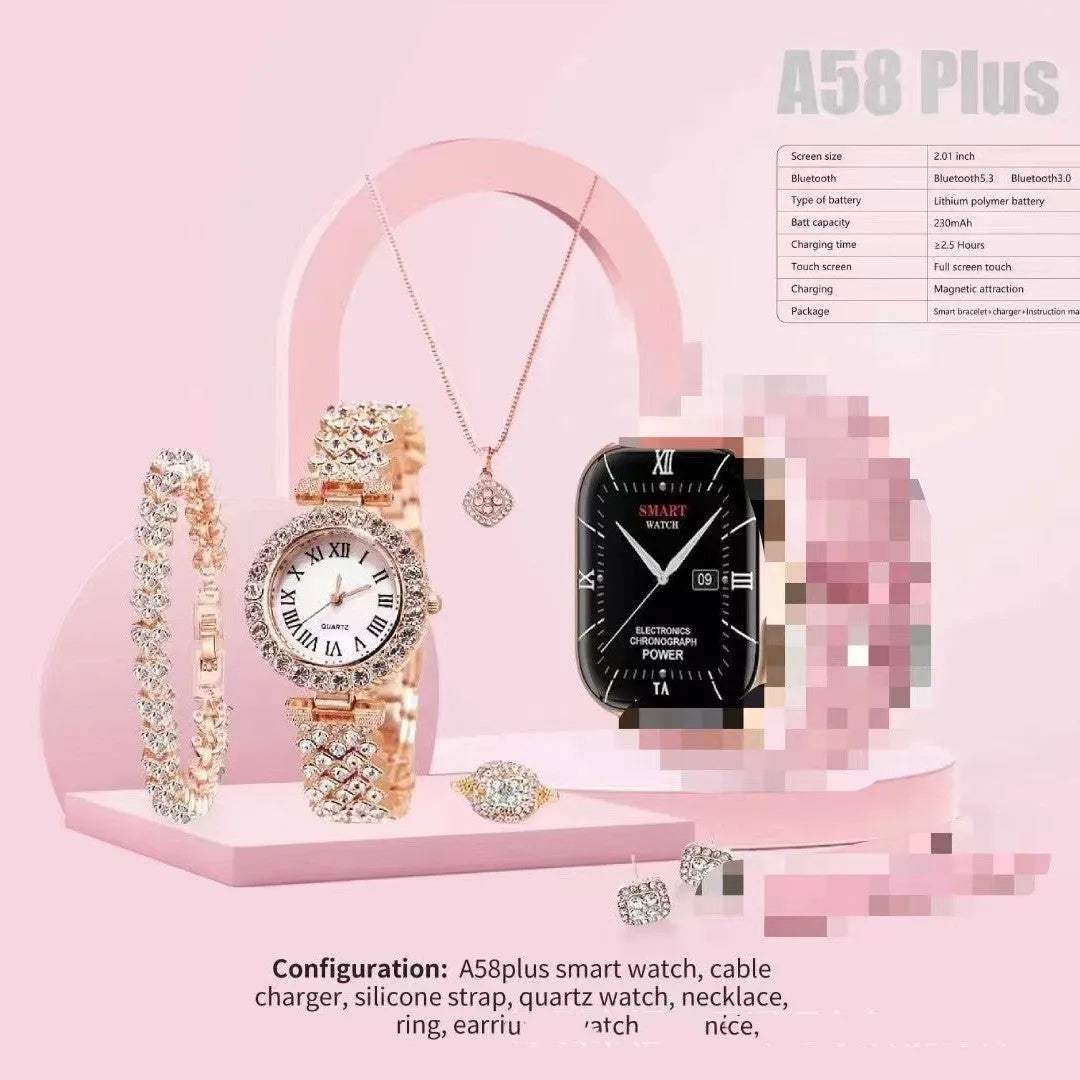 A58plus Smart Watch in black on wrist showing time display, with Bluetooth calling and notification icons.