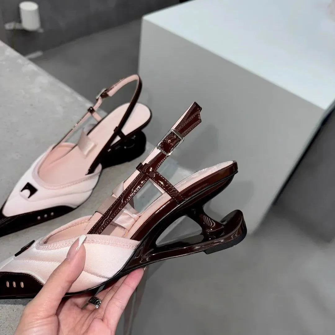 Women's black lace-up high heels with a special-shaped root design and cowhide upper