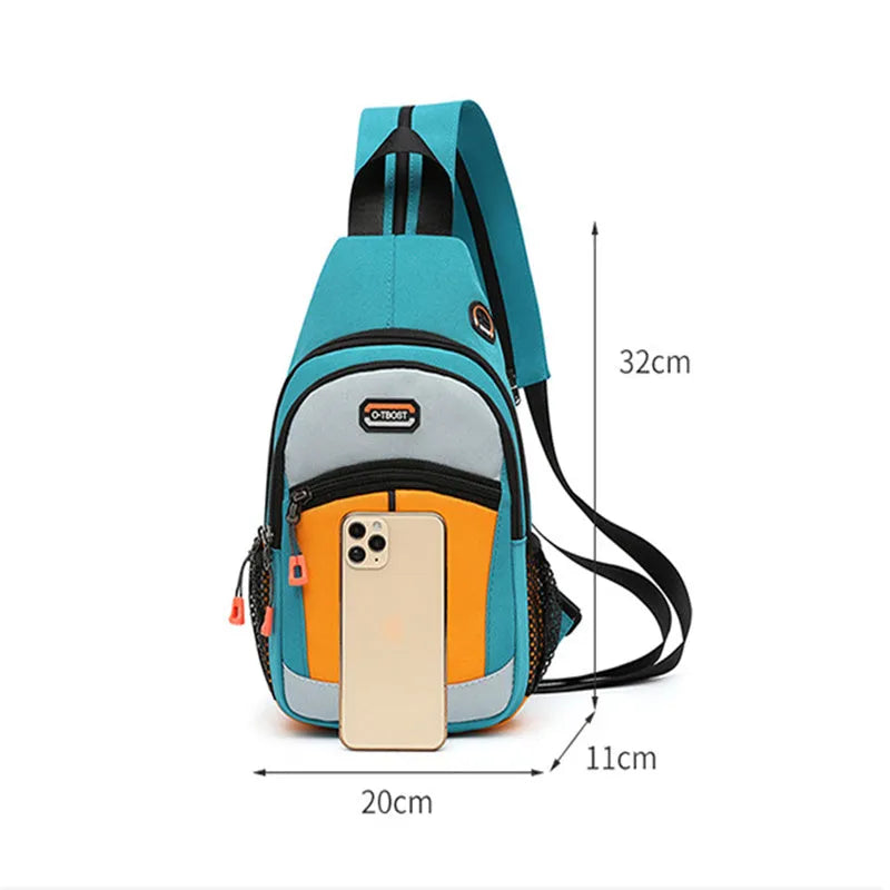 Women's multifunctional Oxford cloth backpack with USB design, medium size, vertical square shape, colour block finish