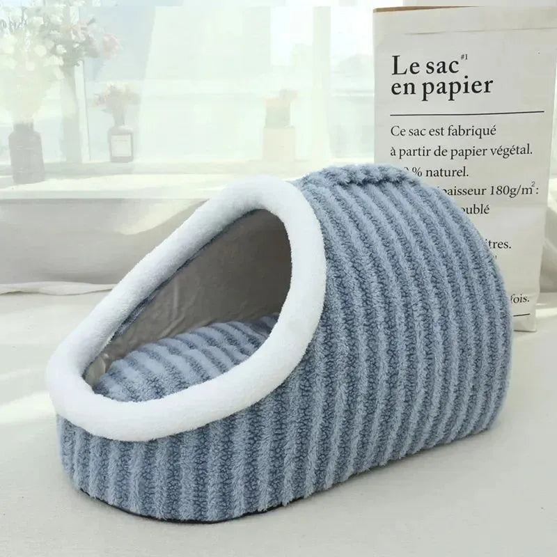 Striped dog bed with removable sponge mattress in blue, green, pink or yellow colour options