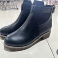 Women's black ankle boots with belt buckle decoration and non-slip rubber soles