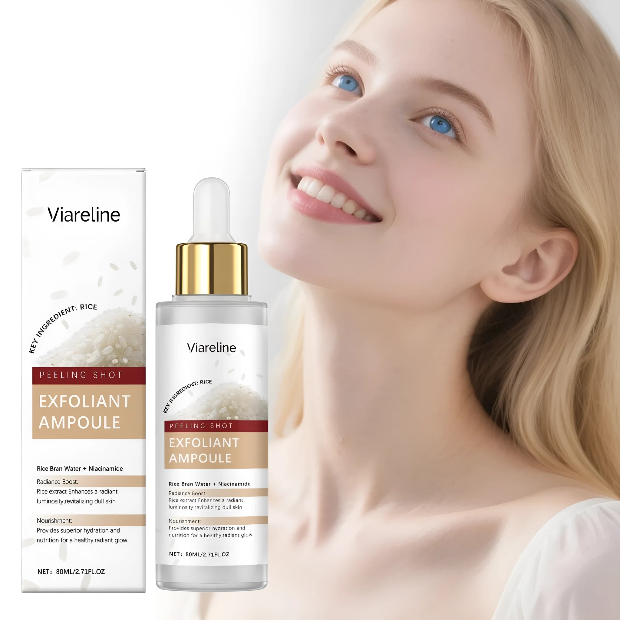80ml bottle of exfoliating and moisturising facial liquid with hyaluronic acid and salicylic acid
