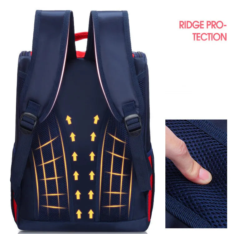 Primary school kids backpack in Green size L made from waterproof nylon with double straps and multiple zippered compartments