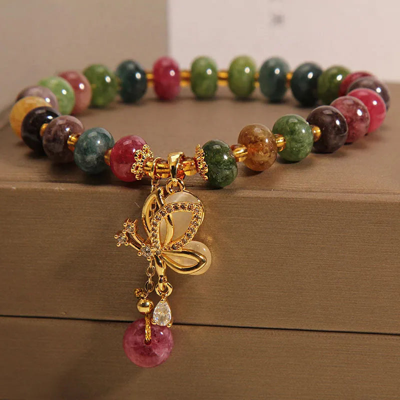 Women's colourful butterfly bracelet with alloy construction and bead decoration