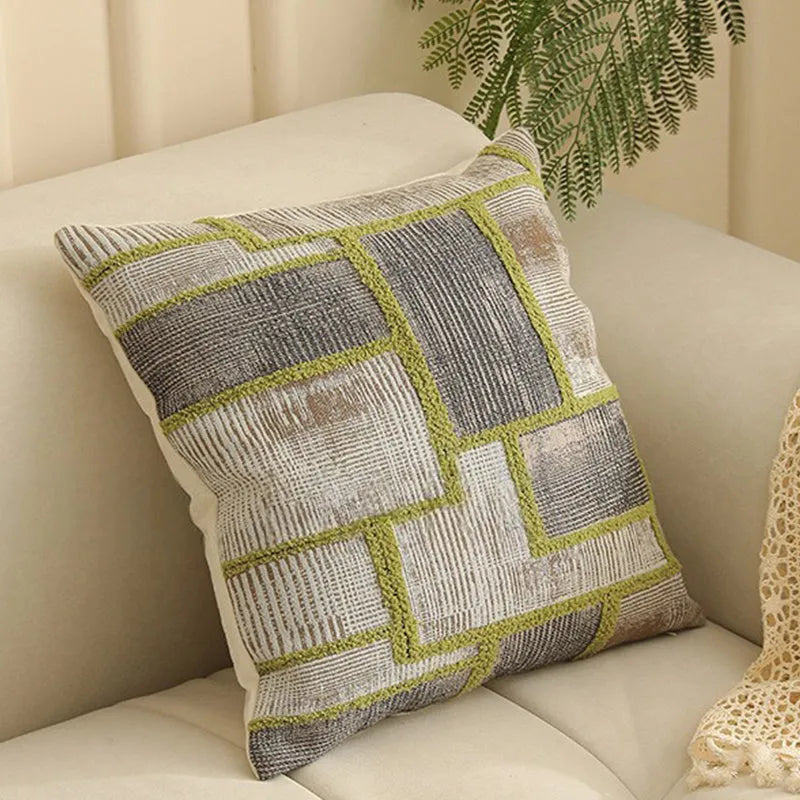 45cm square jacquard woven cushion cover with embroidered floral pattern in retro Nordic style
