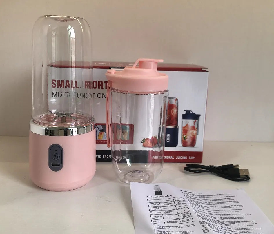 Tunisian dark blue portable USB blender with 6 blades, 400ml cup, and charging cable