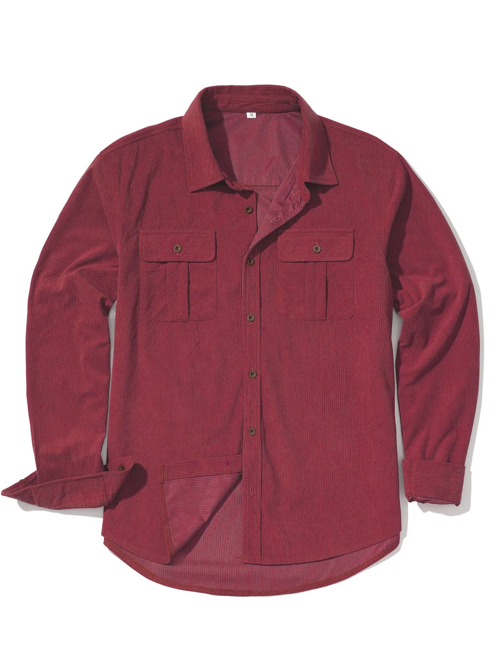 Men's loose-fit corduroy shirt in Japanese retro style, shown in Army Green colour.