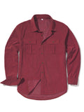 Men's loose-fit corduroy shirt in Japanese retro style, shown in Army Green colour.