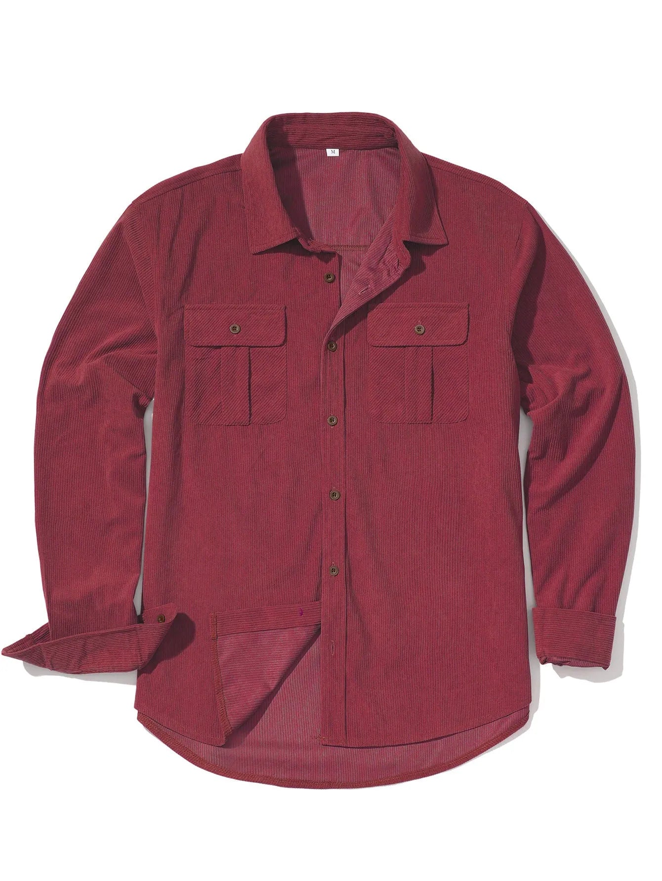 Men's loose-fit corduroy shirt in Japanese retro style, shown in Army Green colour.
