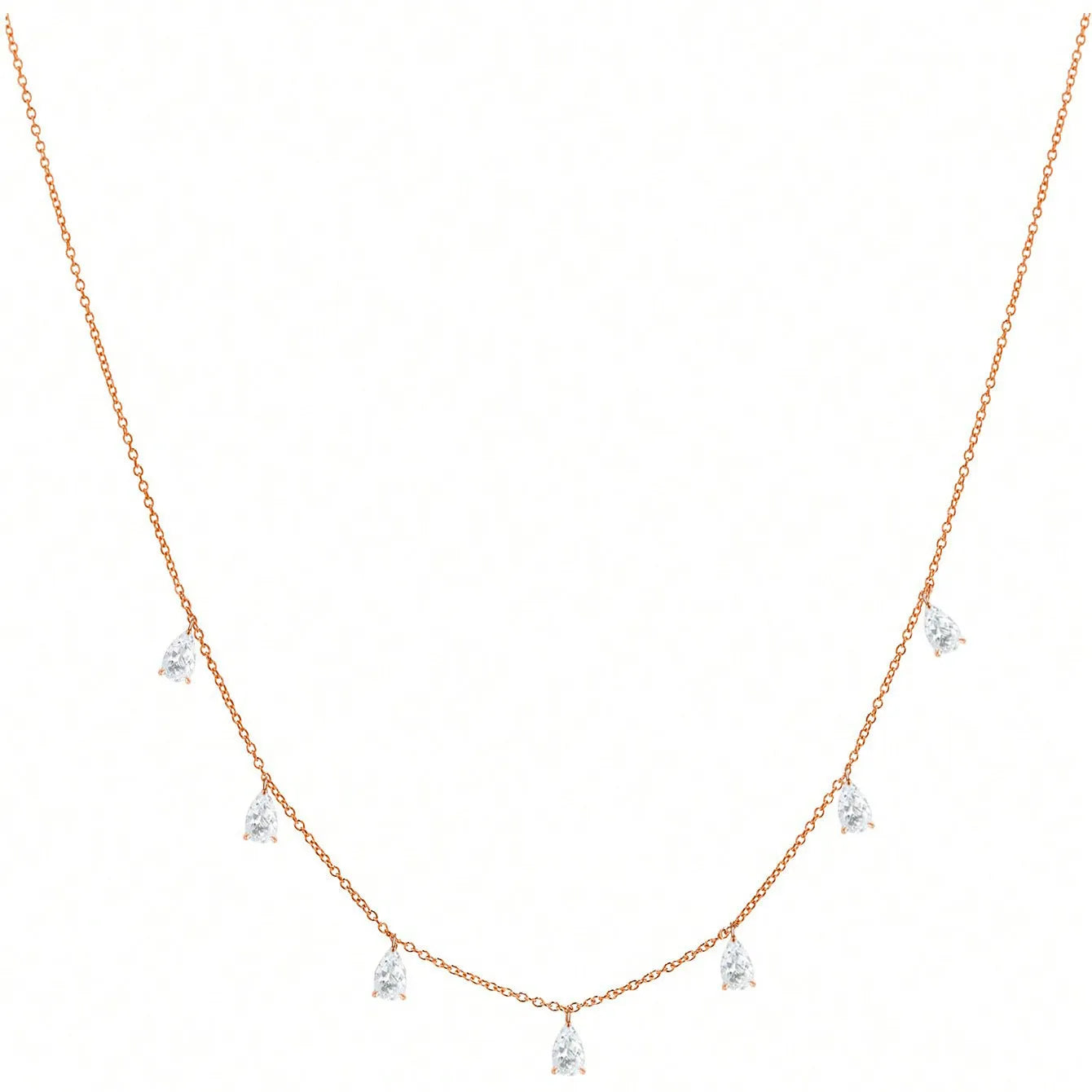 Gentle drop-shaped artificial zircon pendant on a silver O-chain necklace for women.