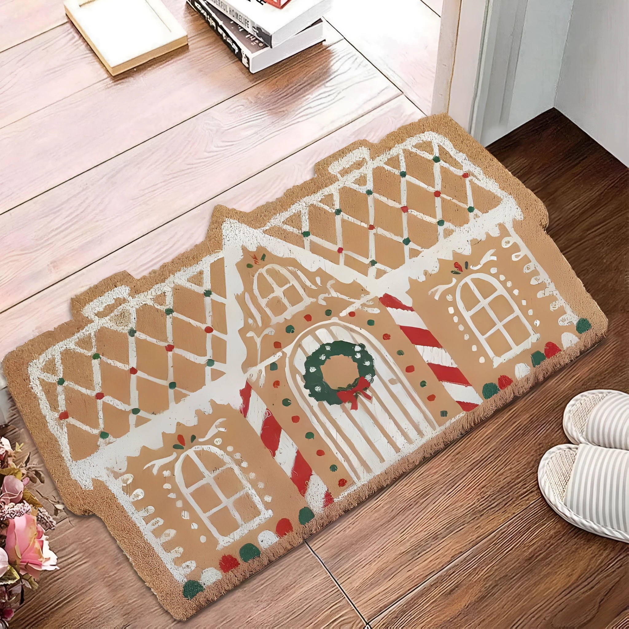 Christmas-themed polyester fibre hallway mat with Santa Claus pattern and anti-slip backing