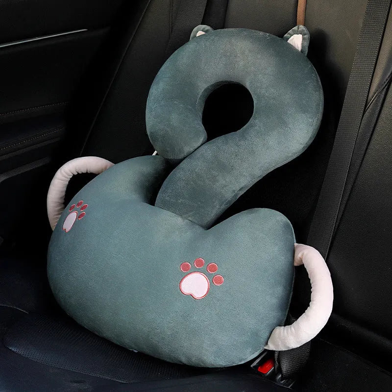 Square cartoon animal hug car cushion pillow on a car seat in light cat colour