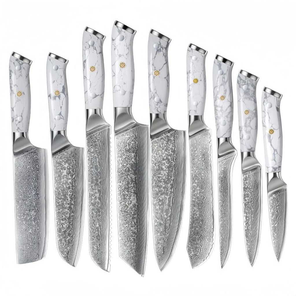 Damascus steel chef's knife with 21cm VG10 blade and 11cm handle measuring 32cm total length