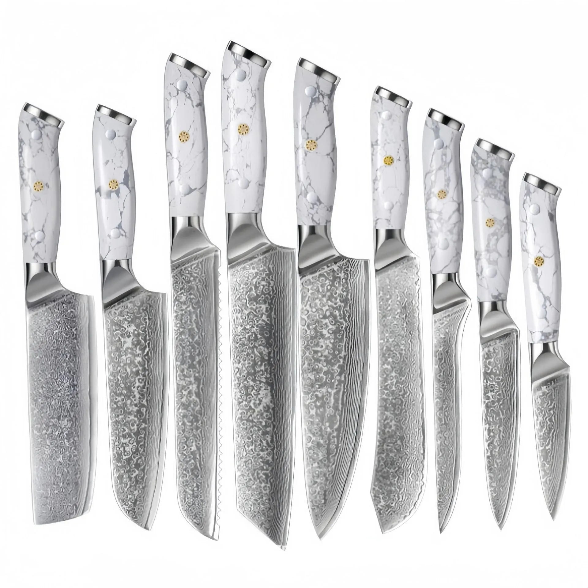 Damascus steel chef's knife with 21cm VG10 blade and 11cm handle measuring 32cm total length