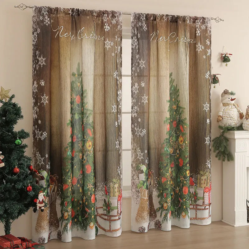 American-style rectangular curtain with printed festive design showing semi-sunshade function