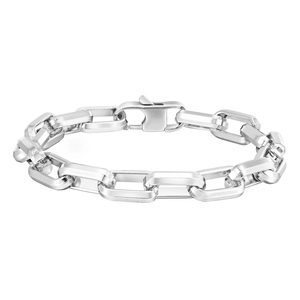 Men's square chain link stainless steel bracelet in black, gold, steel, and retro colours.