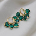 Green heart-shaped Korean style clip earrings with dancing pendant and artificial gemstones