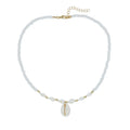 White electroplated conch shell pendant necklace on a regular chain for women.
