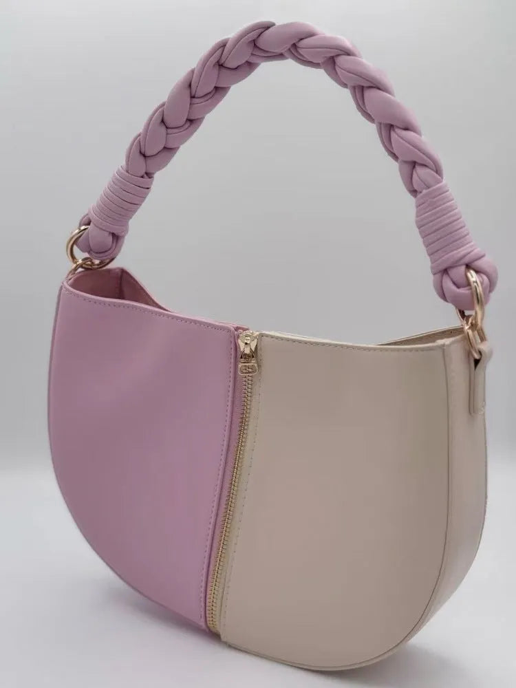 One-shoulder underarm PU bag with zipper closure and combination stitching in multiple colours