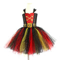 Girls sleeveless pirate costume dress with sequins and gauze mesh, Pirates of the Caribbean themed.