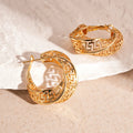 Geometric twisted round hollow stud earrings in gold or silver tone finish