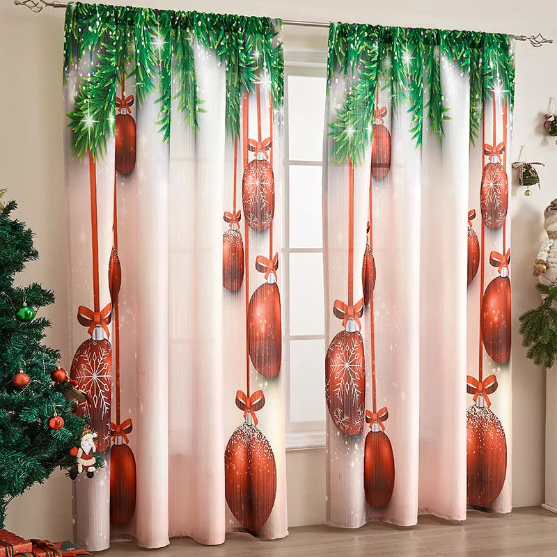 American-style rectangular curtain with printed festive design showing semi-sunshade function