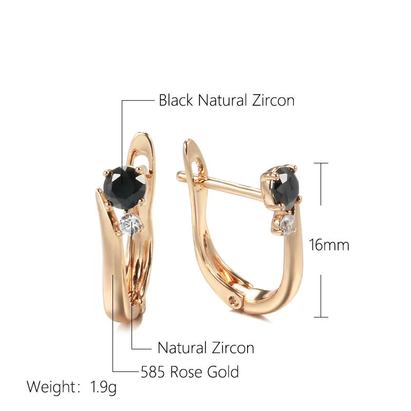 Black agate drop earrings with gold finish and geometric retro design for women