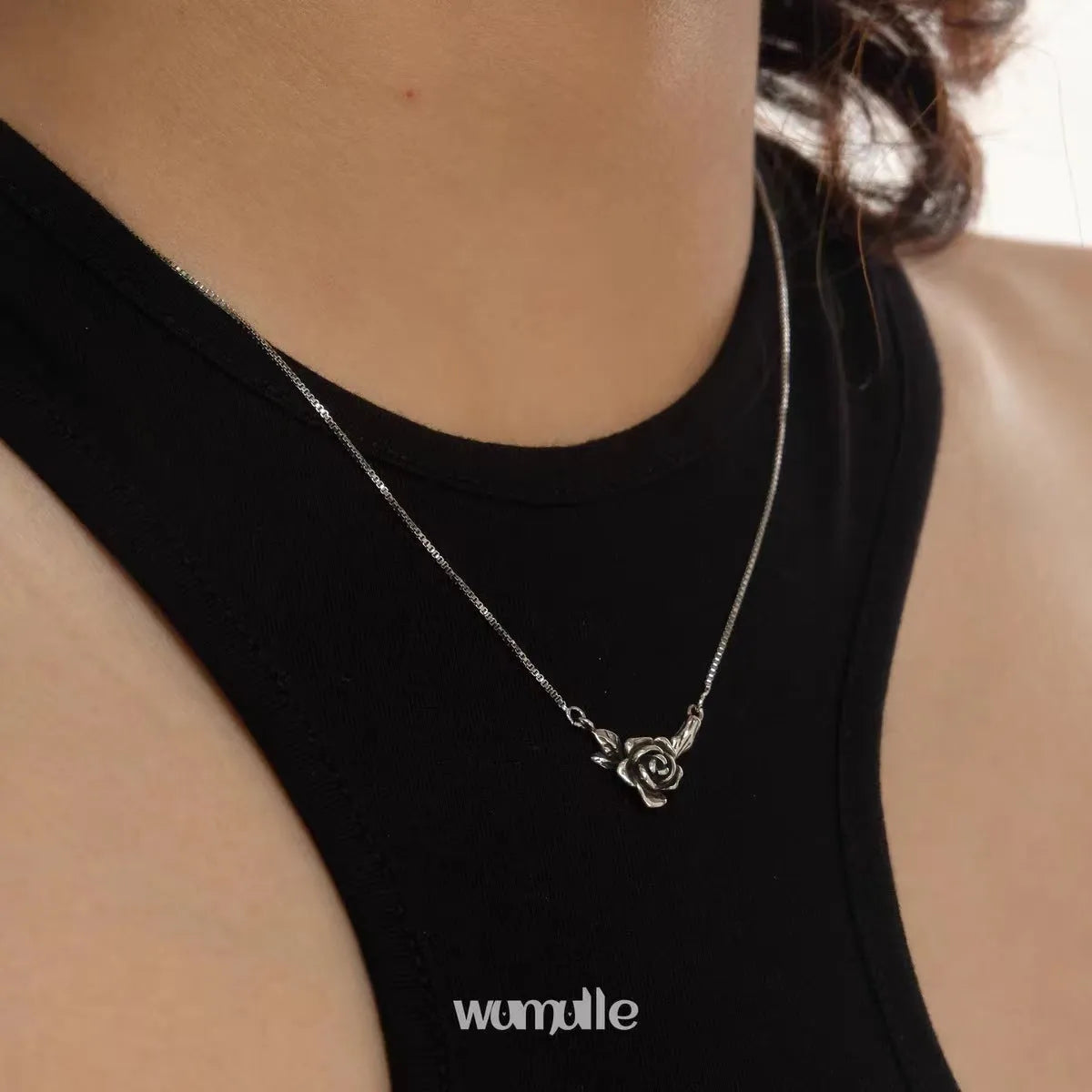 Retro black rose necklace for women with copper cross chain and vintage rose distressed flower pendant