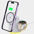 C16 folding magnetic wireless charger for phone, watch and earphones in black and white colours.