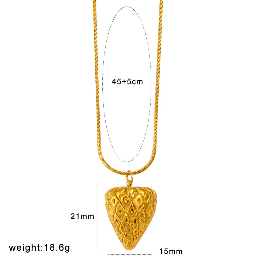 Stainless steel necklace with a detailed alloy fruit charm pendant.