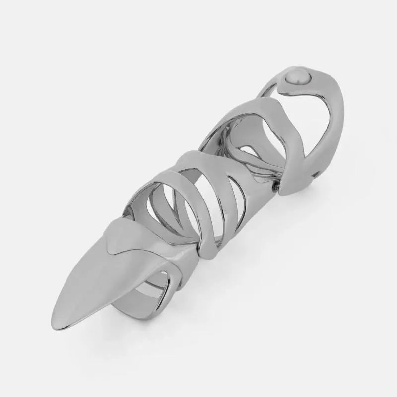 Silver-coloured punk armour finger stall made of alloy, shown as a single piece.
