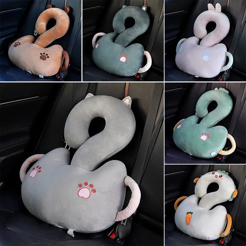 Square cartoon animal hug car cushion pillow on a car seat in light cat colour